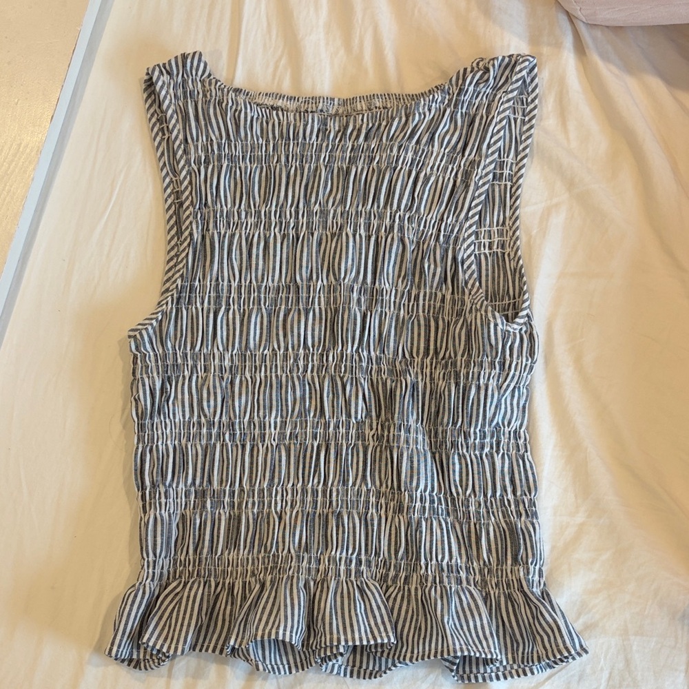 Beginning Boutique Blue & White Striped Smocked Tank Top